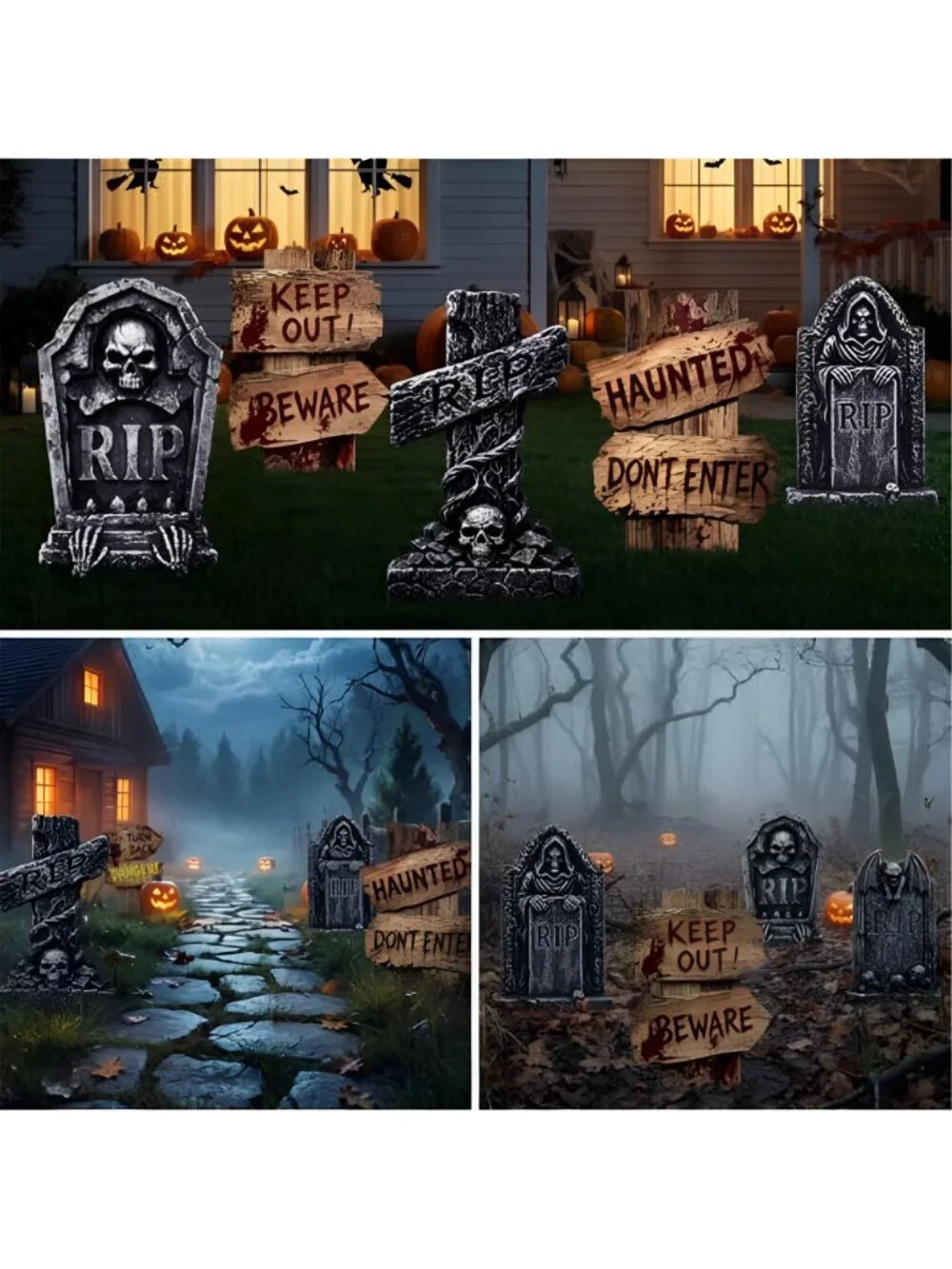 7 Pack Halloween Tombstones Decorations Outdoor Graveyard Signs with RIP